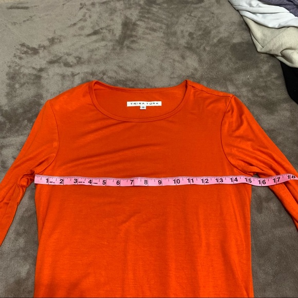 TRINA TURK Poppy Orange Romana Long Sleeve Shirred Ruched Dress Small R141730 - Picture 14 of 15